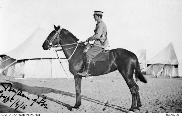 Captain Gibson mounted on horse