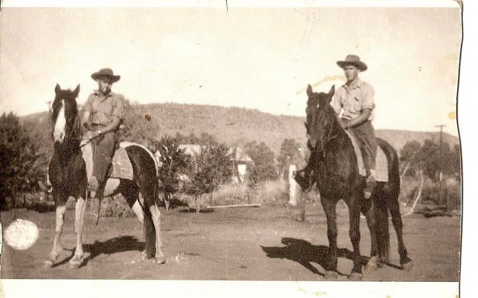 Kevin Pick on horseback, on right, photo supplied by Jack Baldwin