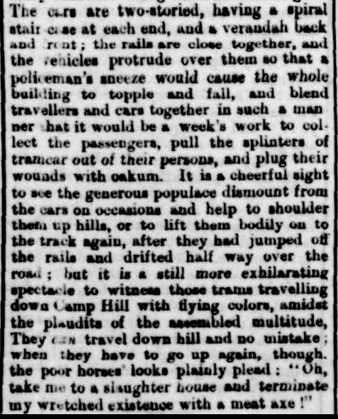 Second part of newspaper article about Ballarat trams 1888