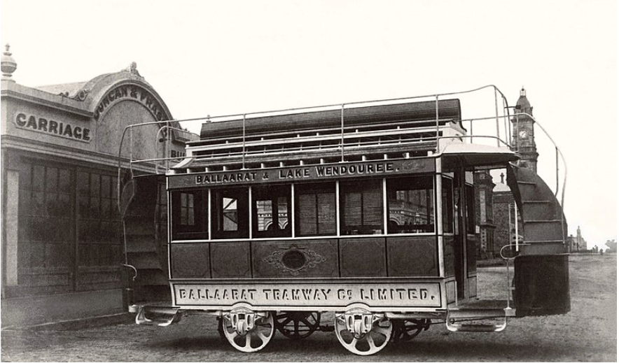 A horse drawn tram purpose built for Ballarat tramways c1887