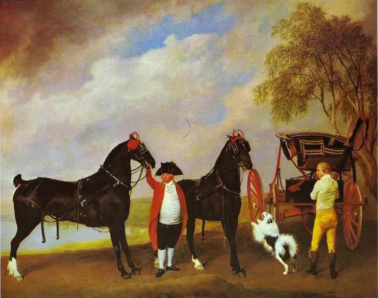 The Prince of Wales's Phaeton. George Stubbs, painted 1793. Roadsters were the type of horse for a gentleman. The Prince of Wales also famously drove behind three, in tandem, from London to Bath, setting a speed record.