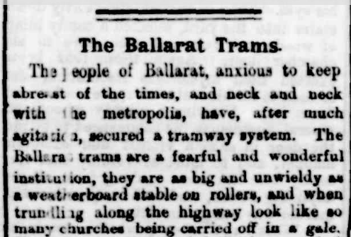 Newspaper about Ballarat trams ,1888