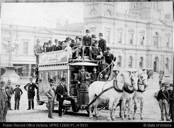 Double decker three horse tram in Ballarat in 1920