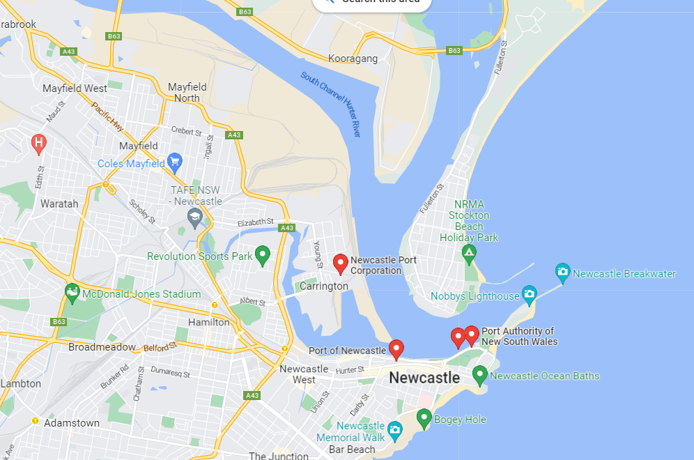 Map of Port of Newcastle showing breakwater