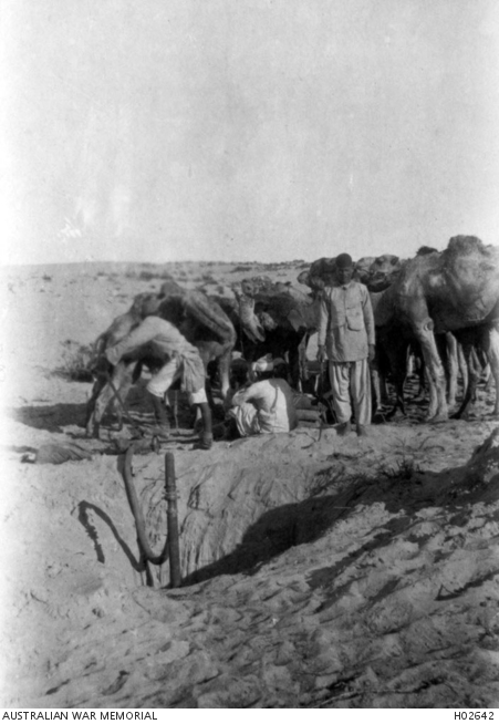 Natives using a Spear Pump installed by Engineers at Rafa 1917