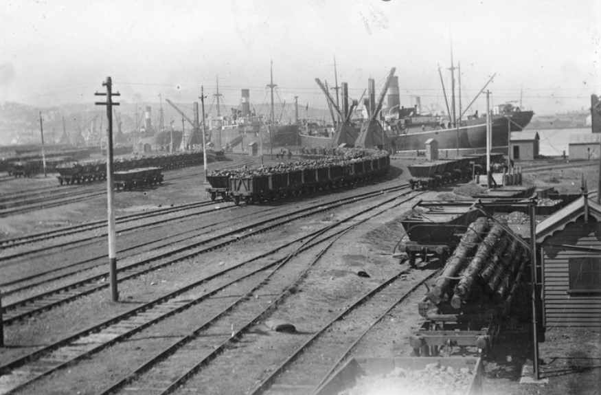 n NSW, with coal wagons ready to be unloaded onto the vessels. c. 1914