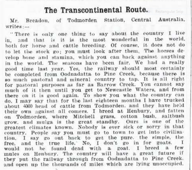 Newspaper article by Breardon about the Transcontinental Route