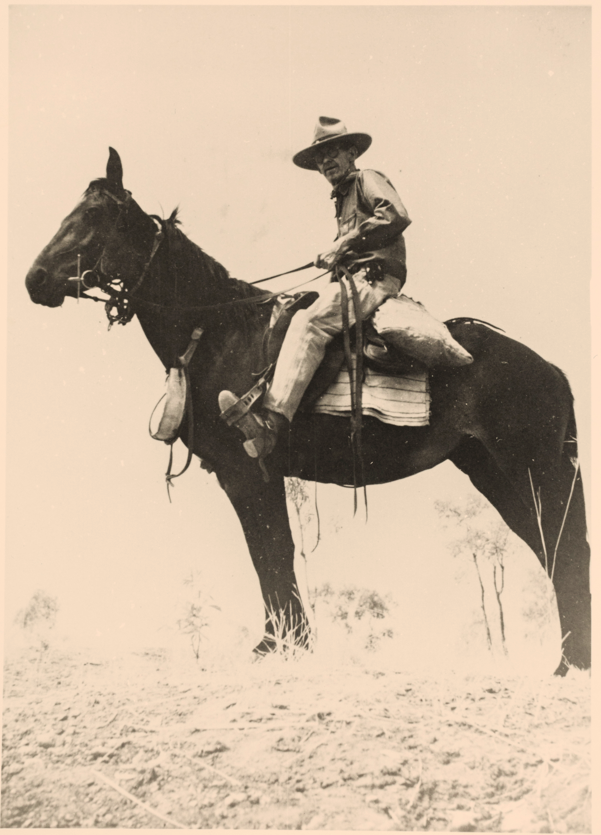 Drover Vincent Hazard on horseback