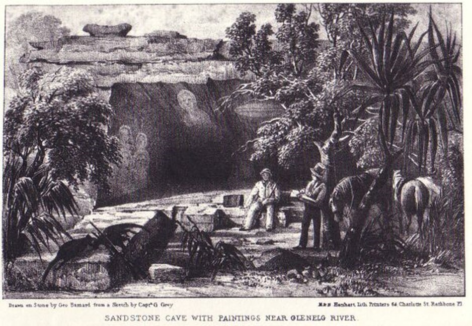 Sandstone Cave with Paintings near Glenelg River, lithograph based on a drawing by Captain George Grey