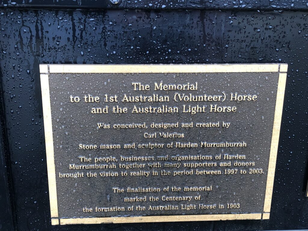 Plaque at Horse memorial in Harden