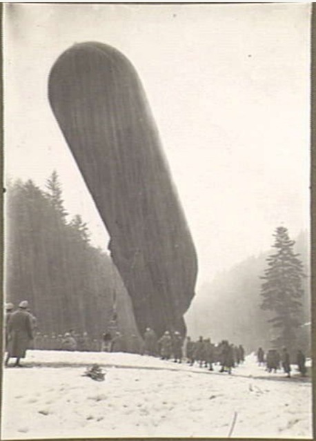 Observation balloon maneuvering in snow 1916