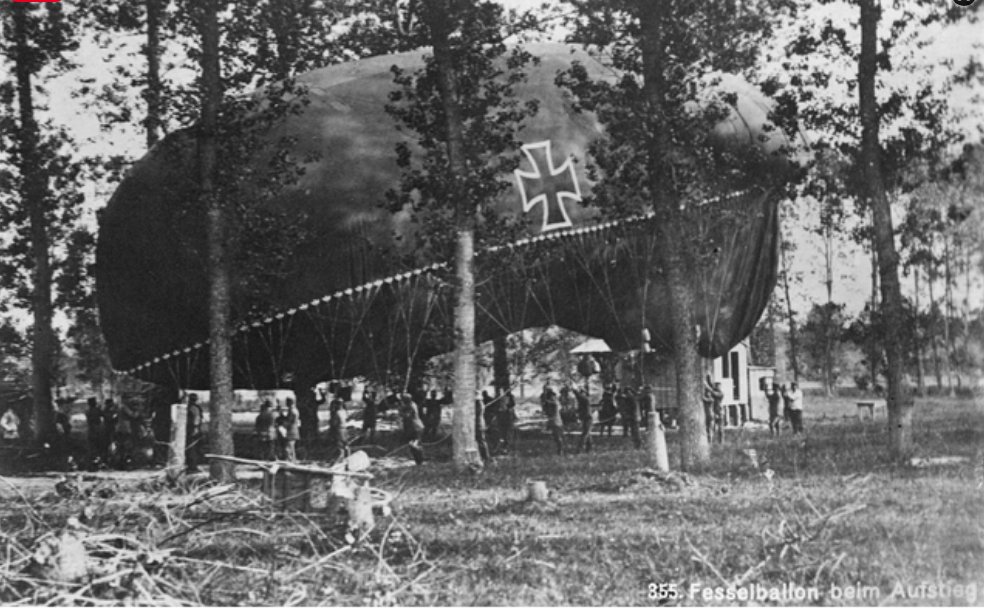 A German observation balloon in the woods prior to take off