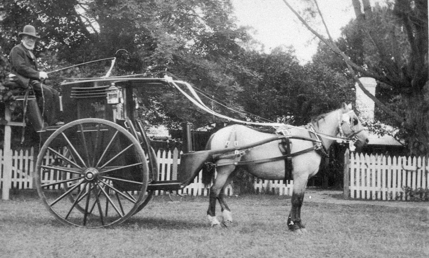 Hansom cab decorated for Miss Cadell's wedding at Deepwater Homestead - Deepwater, 1907