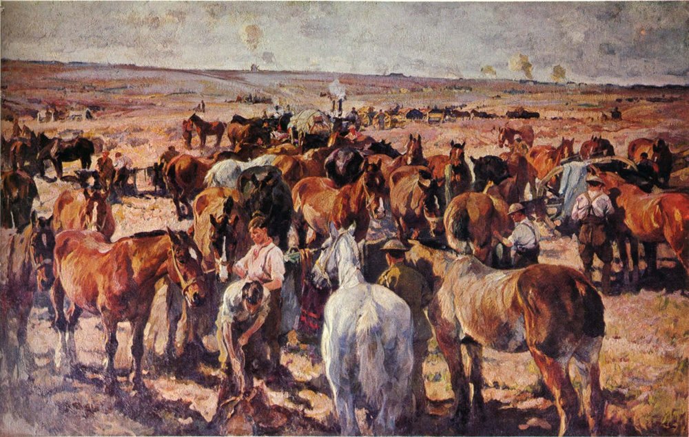 Horse Lines 1921, painting by H. Septimus Power, one of the world's best horse artists