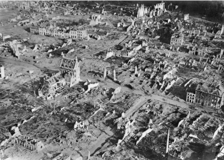 An aerial view of Ypres taken from an observation balloon
