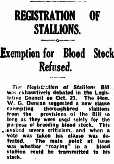 Stallion registration newspaper article 1923