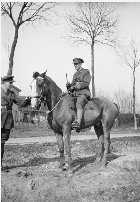 Lieutenant Dunningham of the 5th Australian Machine Gun Battalion on his horse in the rest area which was known as Kent Camp, France