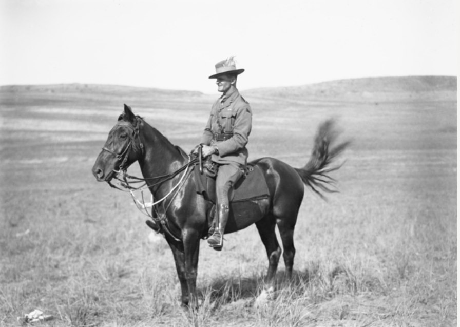 'Major J. R. Cain, Officer Commanding, Machine Gun Squadron, 2nd Australian Light Horse Brigade, mounted on his horse, Palestine