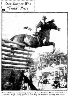 News photos of Mark Radium with Jack McGee up This jumping style was called “The Australian kick”- the rider throwing himself in the air in an effort to lessen the load on the horse