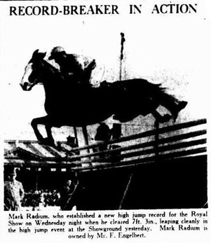News photos of Mark Radium with Jack McGee up This jumping style was called “The Australian kick”- the rider throwing himself in the air in an effort to lessen the load on the horse