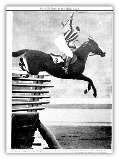 Les Blackwell at Royal Melbourne Show on Mark Radium, looking back to see if they cleared it. Photo Sydney Morning Herald, March 1937.