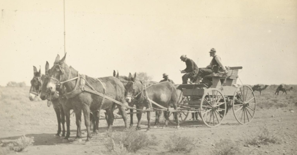 'Mail coach at Tarcoola, South Australia, September 1914 / Alexander Lorimer Kennedy.' National Library of Australia