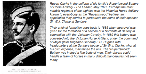 Sir Rupert Clarke in the uniform of his family's Rupertswood Battery of Horse Artillery