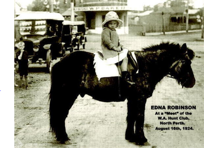 Edna Robinson on her pony at a meet of the WA Hunt Club, 1924.