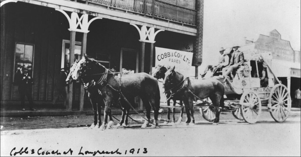'Cobb & Co. coach ready to leave, Longreach, Queensland, 1913.' State Library Qld