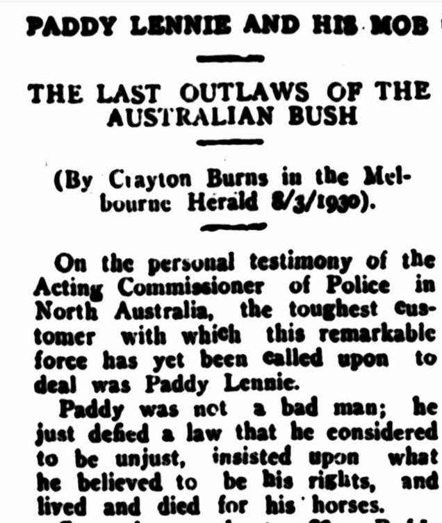 Northern Standard, 27th June, 1930. Spelled Lennie in this newspaper article, in his times his name was spelled Lenny and Lenney; unsure which is correct.