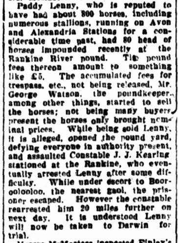 Northern Miner, 30th March, 1915. Kearing had been involved with the death of a prisoner arrested for alleged drunkenness in Melbourne in 1913.