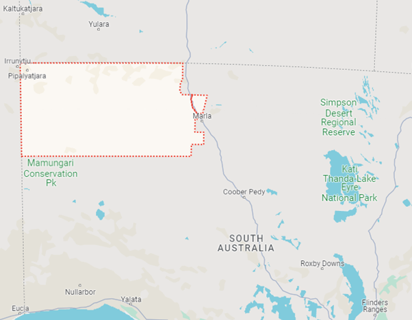 APY Lands on map of South Australia
