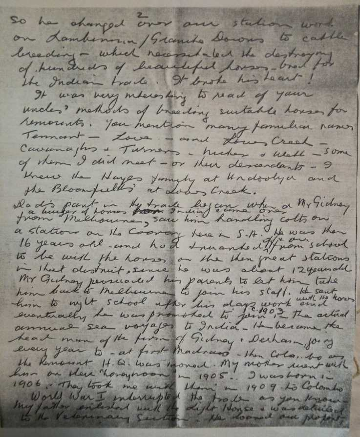 Page 2 of a longer letter from Jim Robb's daughter Maise Chettle to Debi Robinson, private collection of Debi Robinson