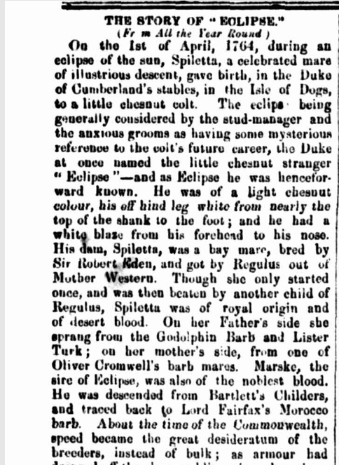 Horse Eclipse: Toowoomba Chronicle and Queensland Advertiser, 20 June 1868