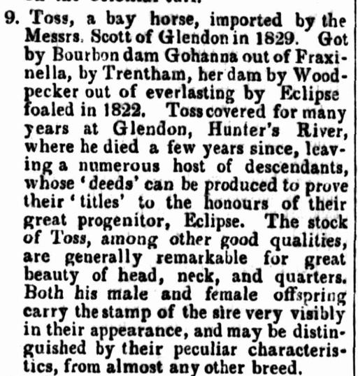 Toss (Blood Horses of the Colony), The Argus 21 November 1848