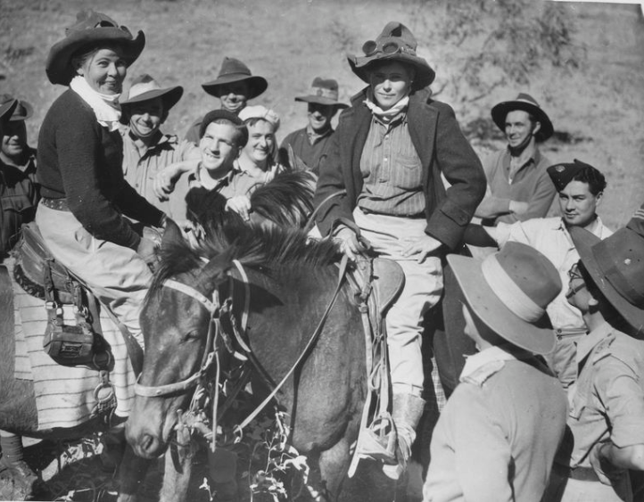 Sisters Edna and Kathleen Zigenbine droving 1,400 head of cattle from Bedford Downs station in the Hall's Creek area of Western Australia, across the Northern Territory to Dajarra, Queensland. 1943 State Library of Victoria