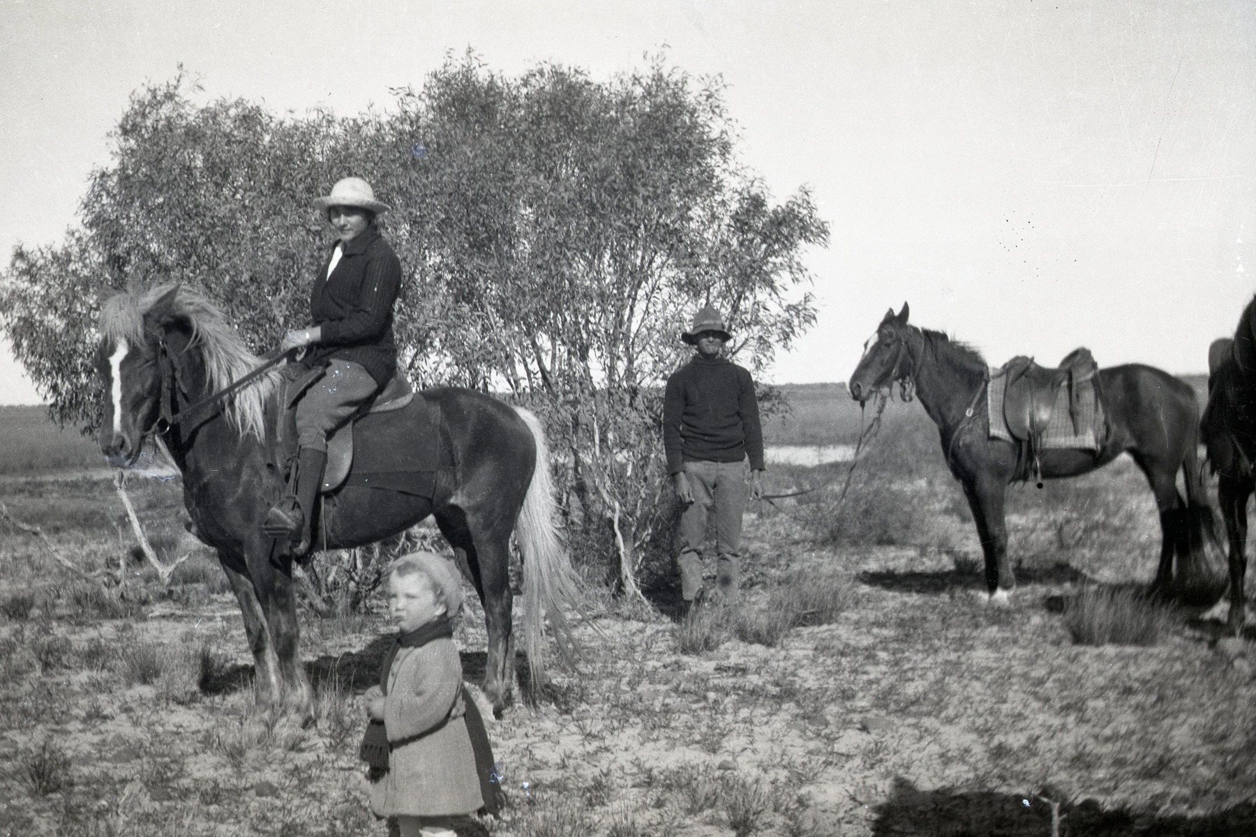 Alison Halupka (nee Telfer) private photo: '1920c Agnes Jean Telfer (junior), likely at Nappa Merrie Stn in the south-west corner of Queensland, just west of Innamincka, where she was a 'Ladies Companion' to her Broken Hill friend, Madge King who married Clive Conrick, and Governess for their children. We have a published collection of her diaries from that time. (Telfer collection).'