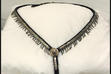 'Leather horse breastplate, collar-like, with silver ornamentation.' Museum W.A. ...the breastplate the grey Arab mare was wearing when captured.