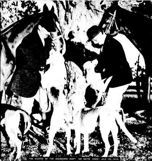 The Argus, 15th June 1948

David Knox, Master MHC, with his wife (Ermine nee Irving), horses and hounds.