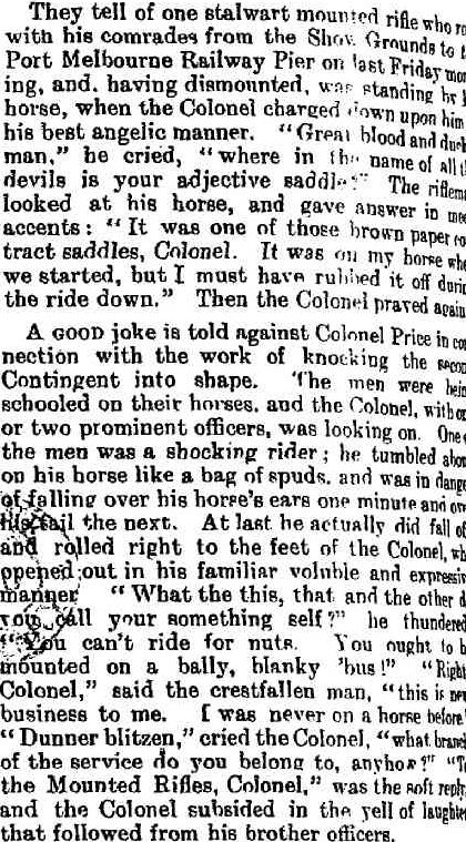 Melbourne Punch 18th January 1900 one of many tales about Tom Price, liberally studded with adjectives and always humorous