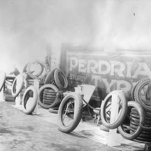 'A display of Perdriau motor car tyres at Adelaide Show, South Australia. 1922.' State Library S.A.