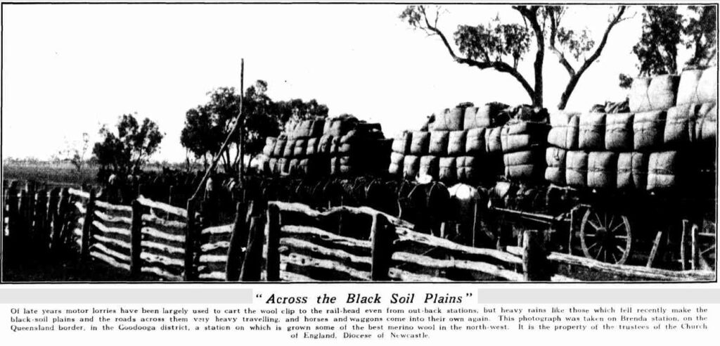 Photo from the Sydney Mail, 25th October 1933.
Wool still leaving the station by horse teams.