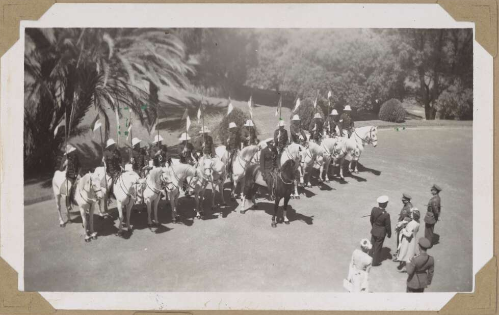 'Mounted police at Government House, Perth, Western Australia, October 1946 .'
Photo by Alfred Amos.
National Library of Australia.