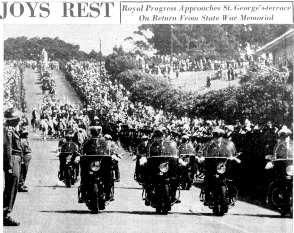West Australian, 29th March 1954. The horses were before and behind the car, the Royal couples closest guards
