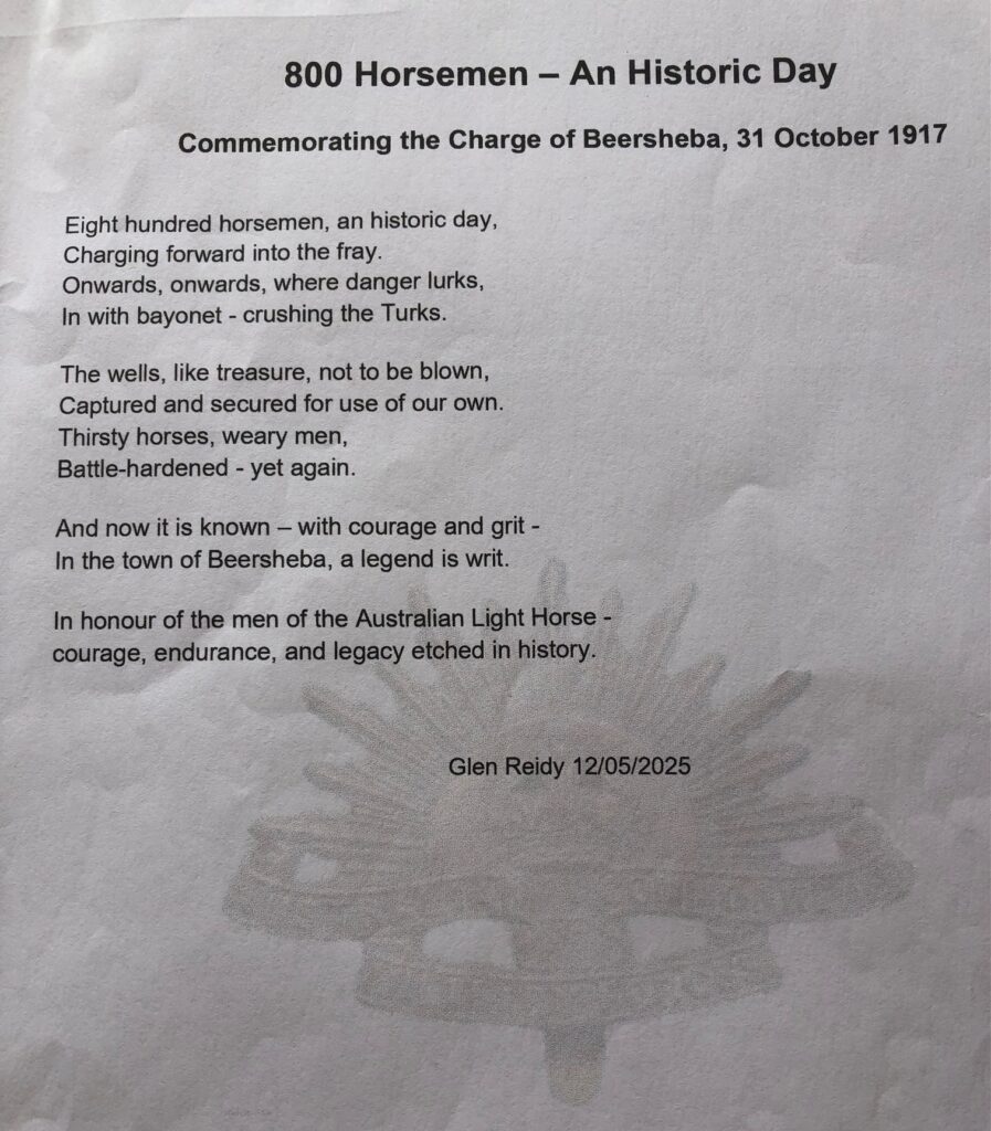 Beersheba poem written by Glen Reidy 15 May 2025