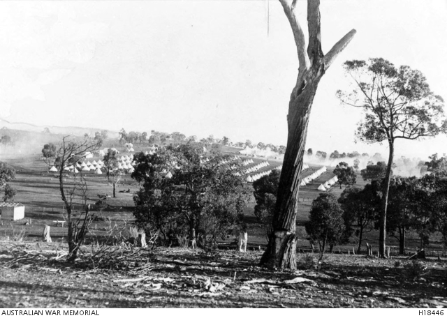 The Seymour Army Camp as seen from an adjoining hill. AWM
