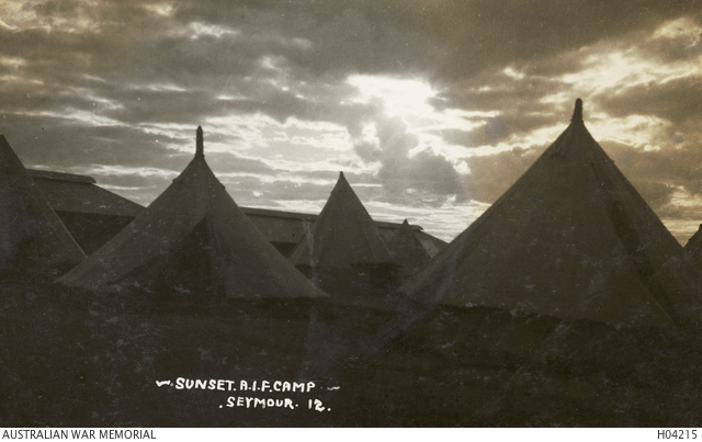 Sunset at the Australian Imperial Forces' camp at Seymour AWM