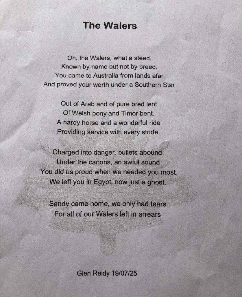 Waler poem written by Glen Reidy 19 July 2025
