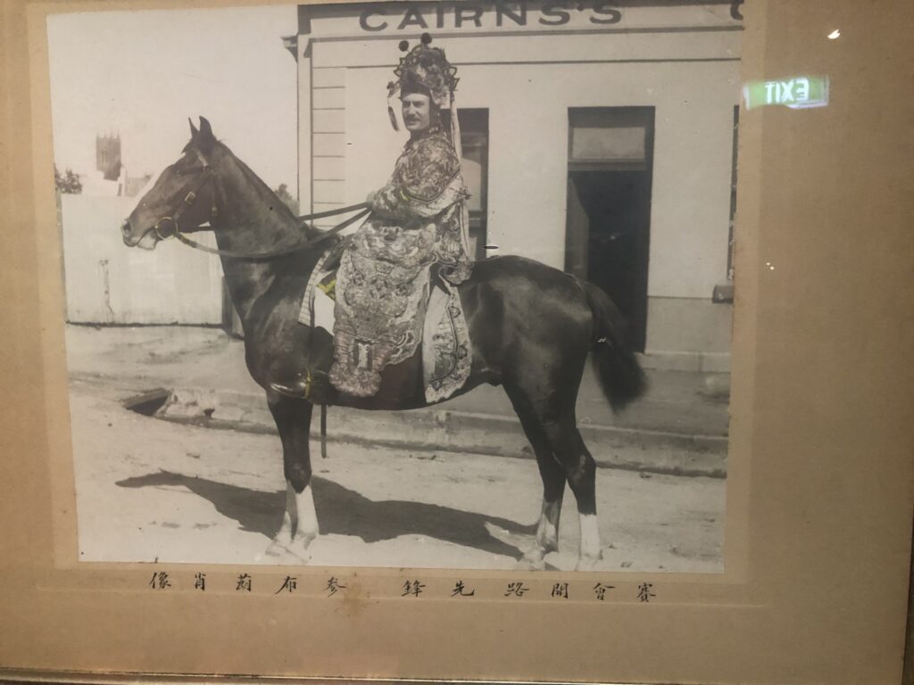 Jim Brown on Horseback Dressed in Regalia, Bendigo, early 20th century. Photograph sepia, photographer unknown. Collection Bendigo Chinese Association.