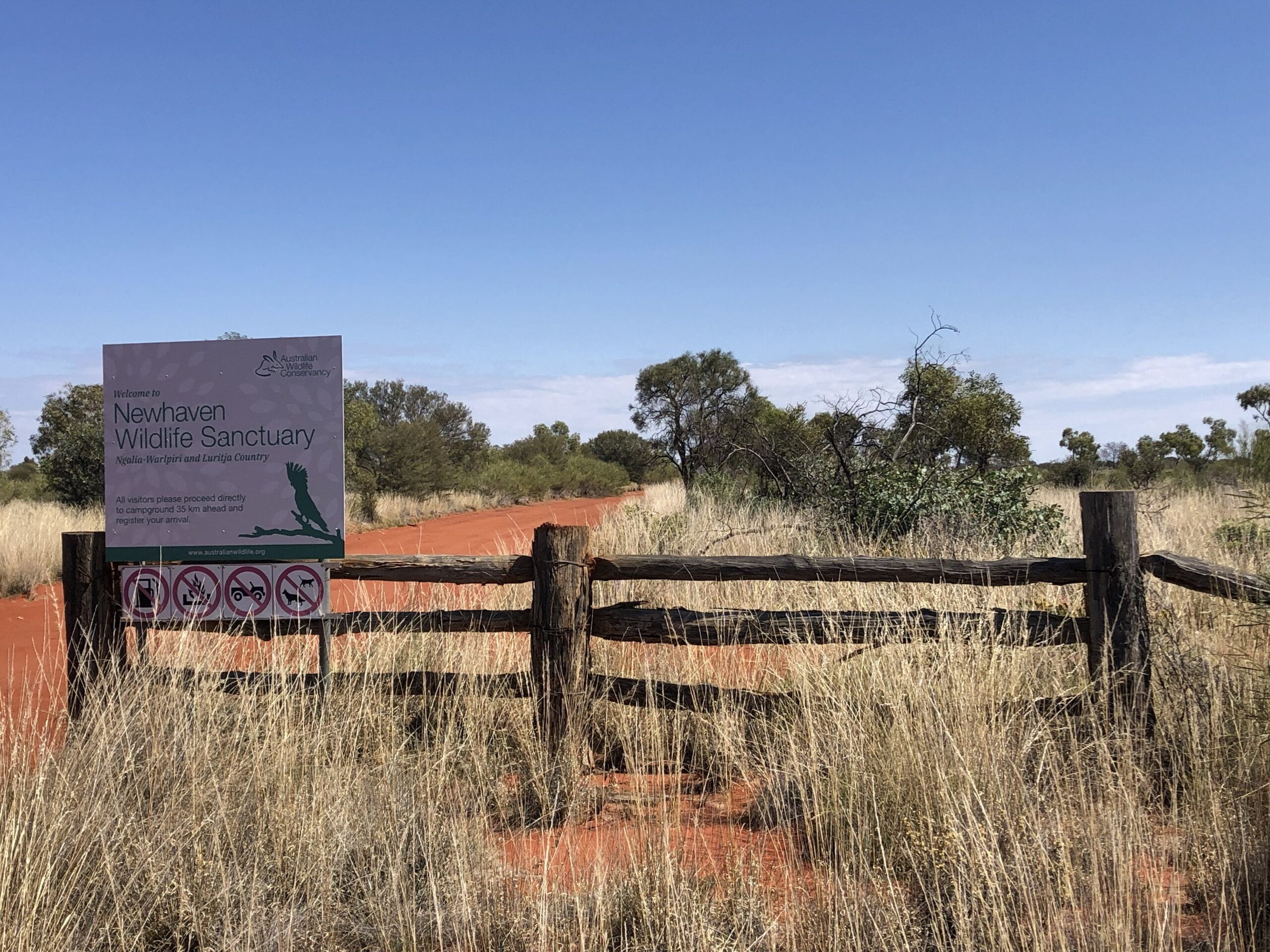 Entrance gate to Newhaven Wildlife Conservancy, NT 2026, Angela Tiede photo